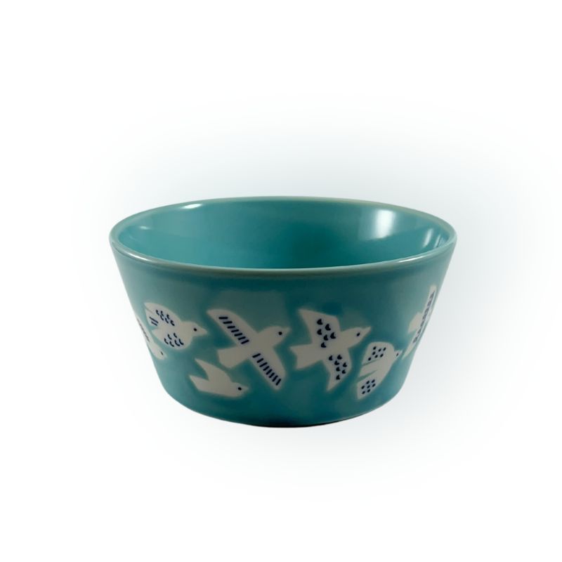 PLANTAREE / 13cm 日本陶瓷餐碗附蓋 / 白腹藍姬鶲 - Chop & Chew