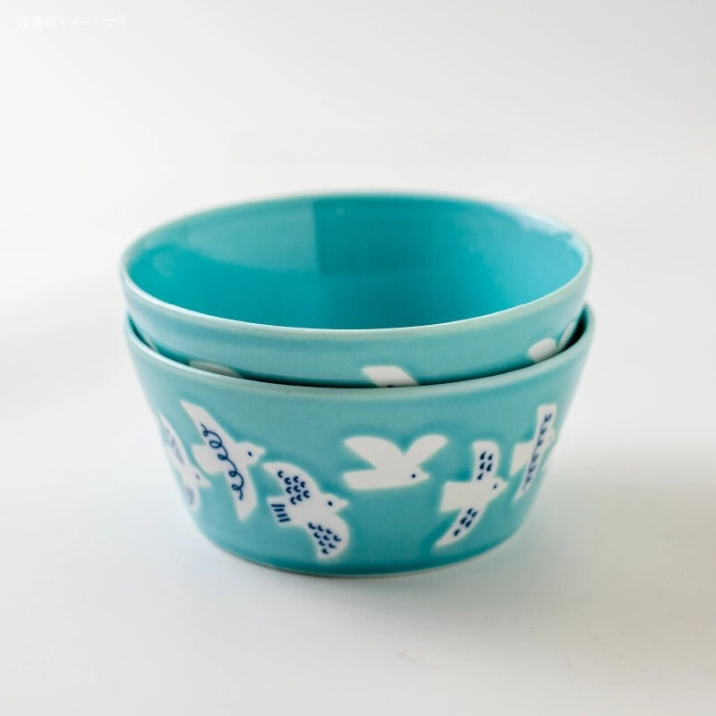 PLANTAREE / 13cm 日本陶瓷餐碗附蓋 / 白腹藍姬鶲 - Chop & Chew